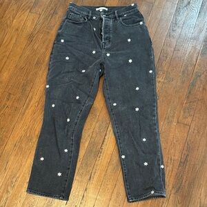PacSun Black High Rise Straight Jeans with White Floral Design